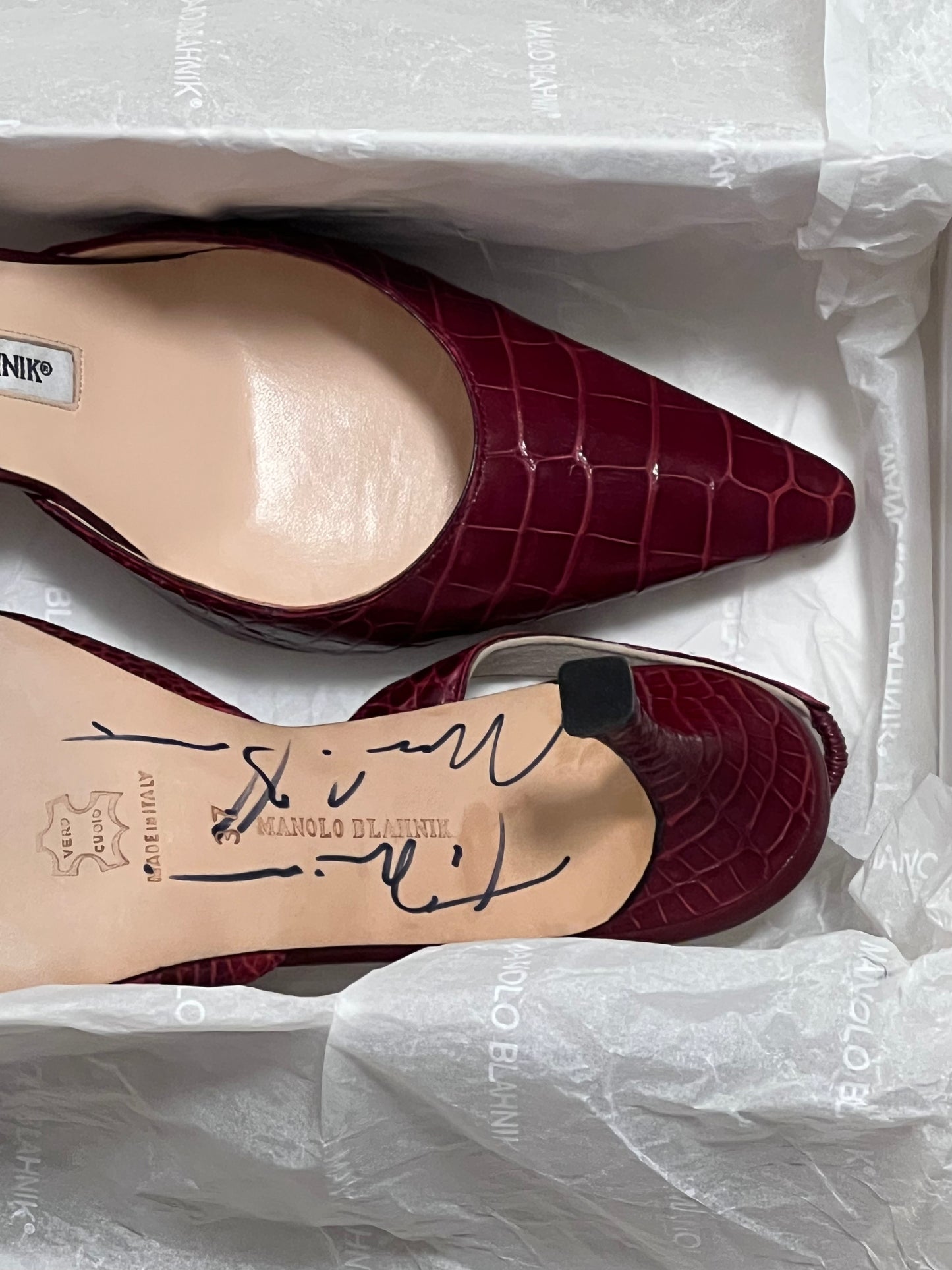 Signed Manolo Blahnik Carolyn Heels, IT 37